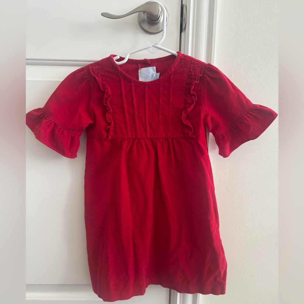 Little English Red corduroy Dress button Christmas valentines boutique 4t